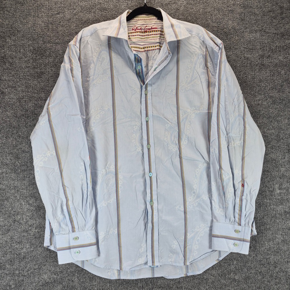 Robert Graham Button Down Shirt Paisley Striped 2XL Blue Mens